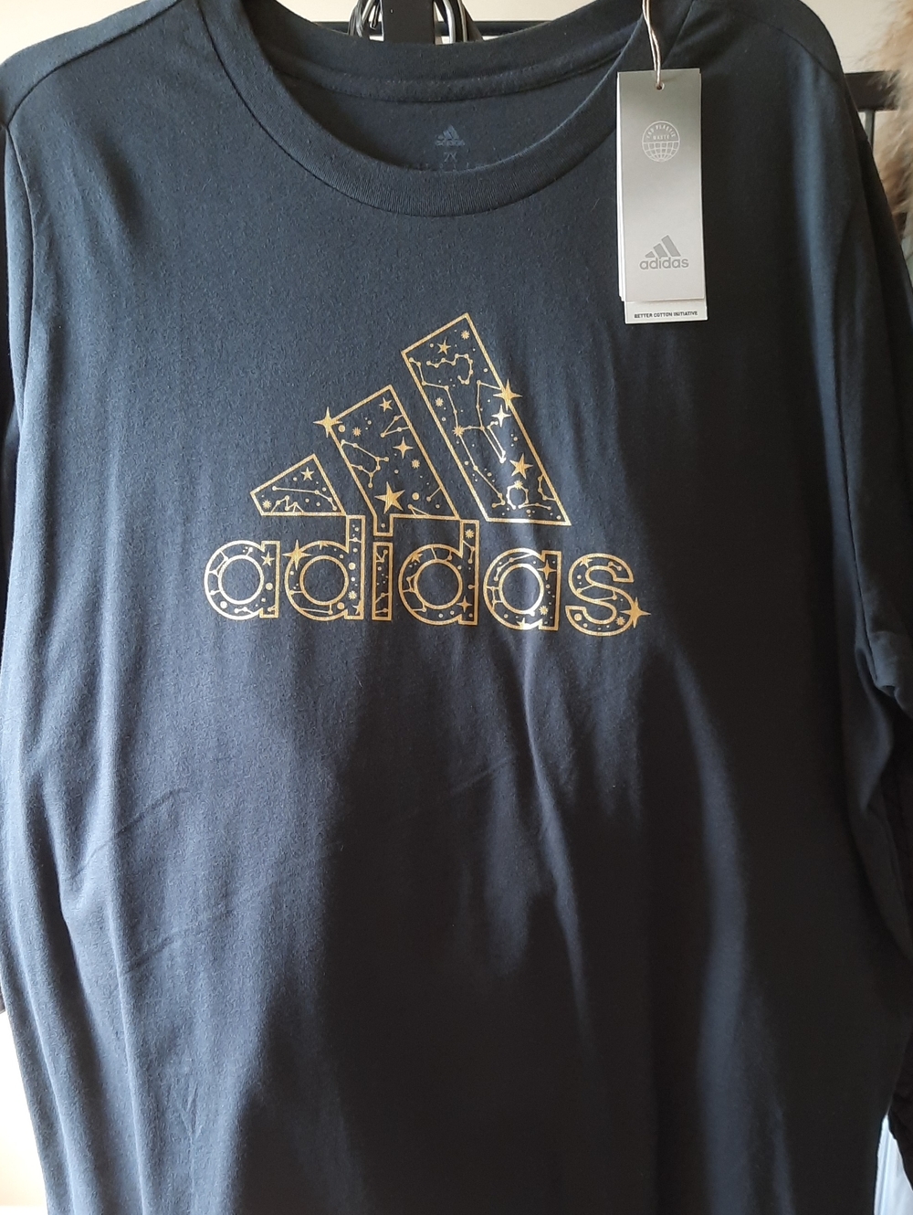 adidas Navy Long-Sleeve Tee with Gold Star Logo